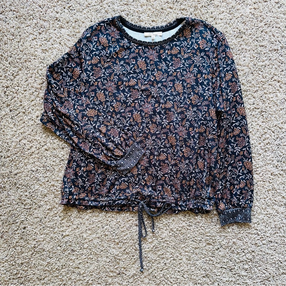 Floral Long Sleeve Women's Top XL Flower Print Top with Tie
